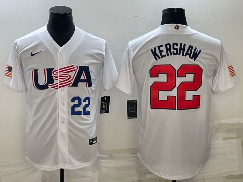 Men 2023 World Cub USA #22 Kershaw White Nike MLB Jersey12